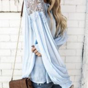 EUC Ice Blue Lace Peasant Top